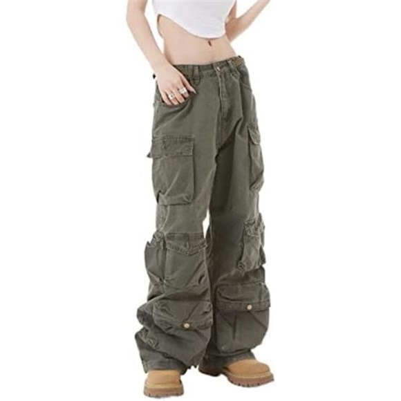 Women's Baggy Cargo Pants Multi-Pocket Relaxed Fit Jeans - Picture 1 of 6